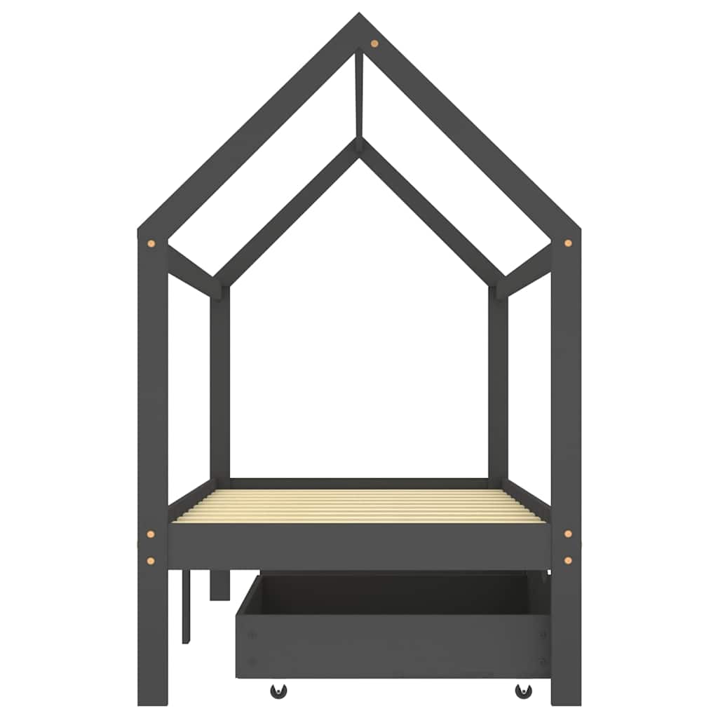 Okvir za dječji krevet s ladicama tamnosivi 90x200 cm borovina
