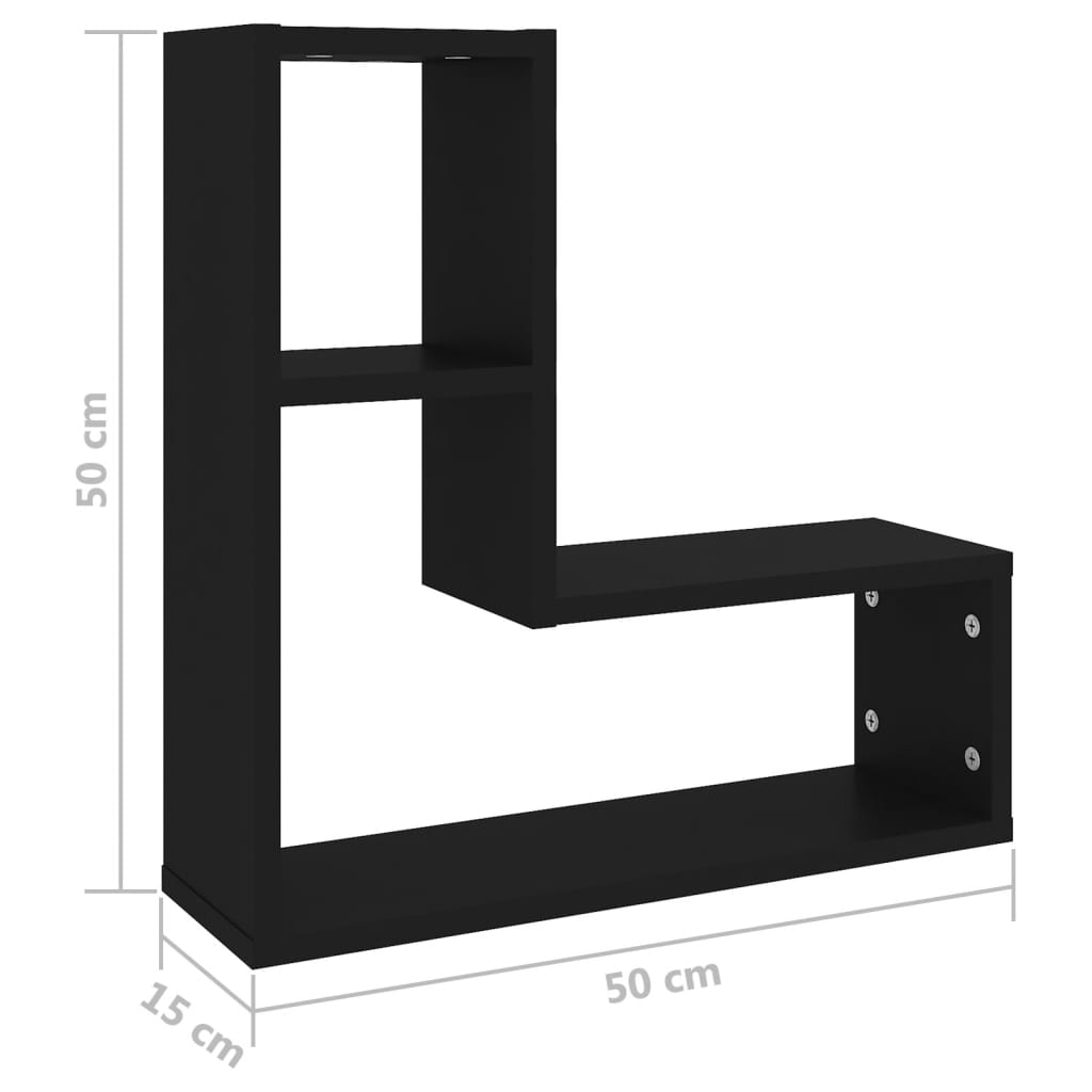 Zidne police 2 kom crne 50 x 15 x 50 cm konstruirano drvo