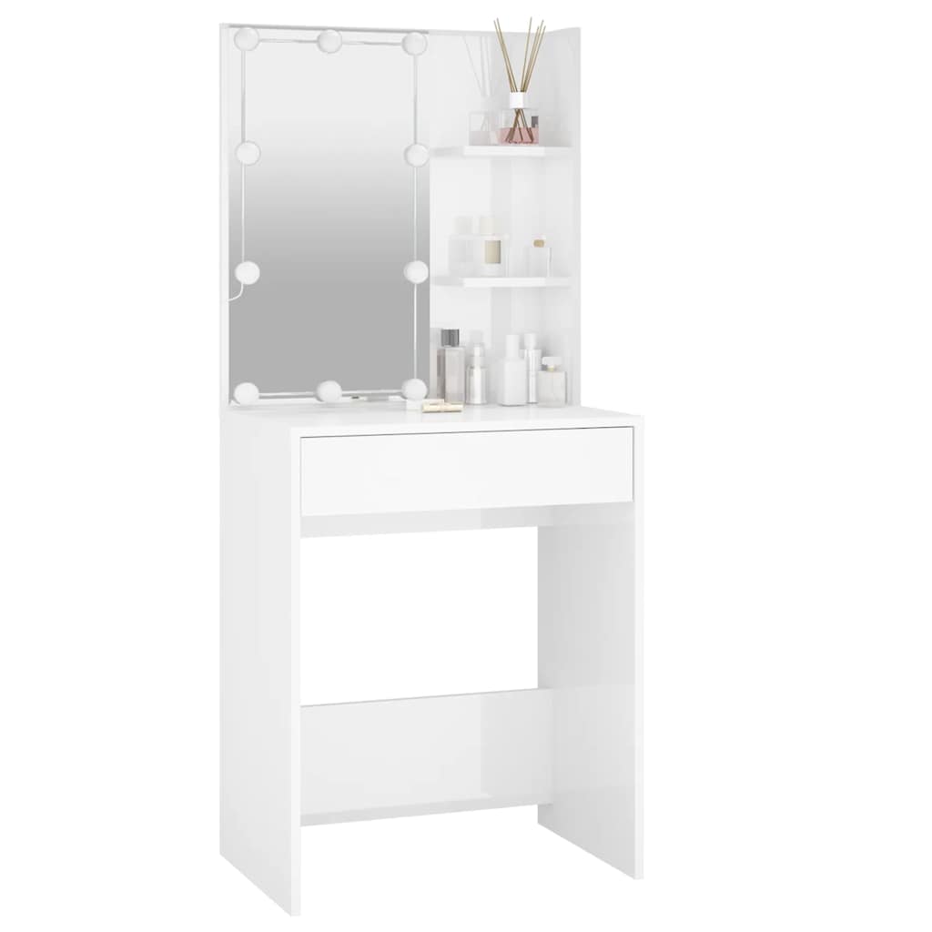 Toaletni stolić s LED svjetlima sjajni bijeli 60 x 40 x 140 cm