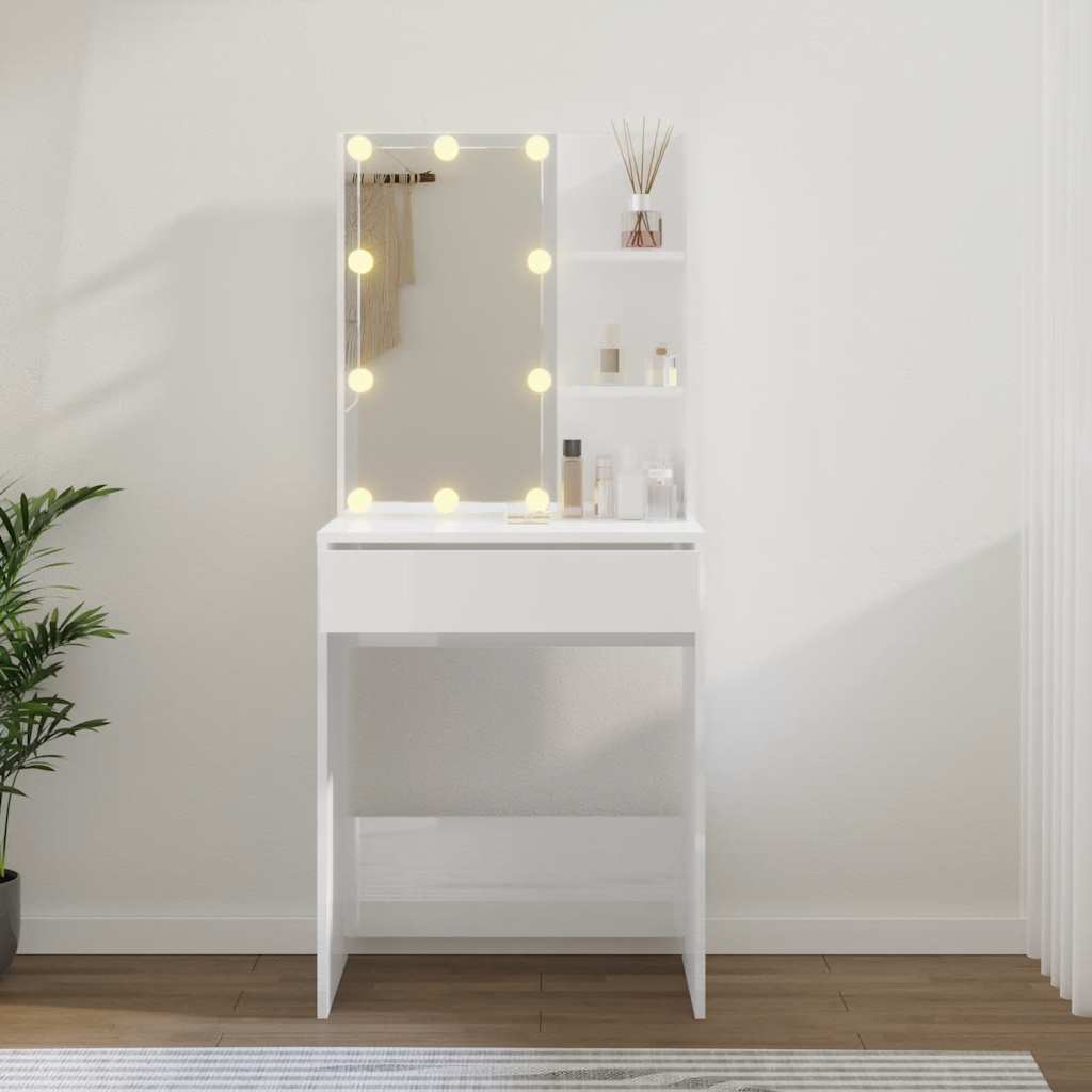 Toaletni stolić s LED svjetlima sjajni bijeli 60 x 40 x 140 cm