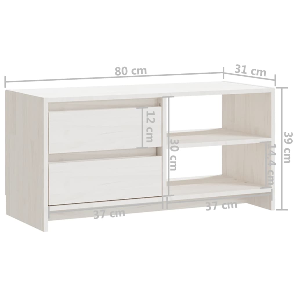 TV ormarić bijeli 80 x 31 x 39 cm od masivne borovine