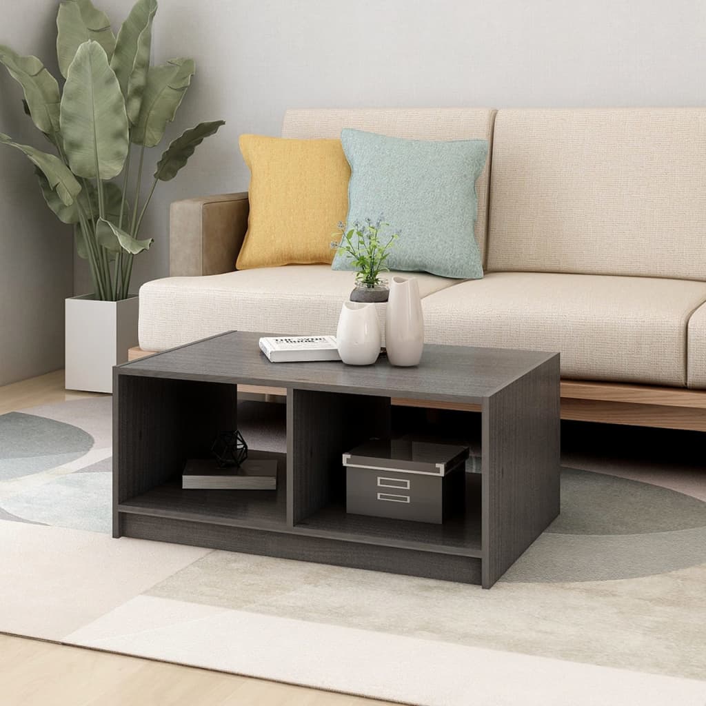 Stolić za kavu sivi 75 x 50 x 33,5 cm od masivne borovine