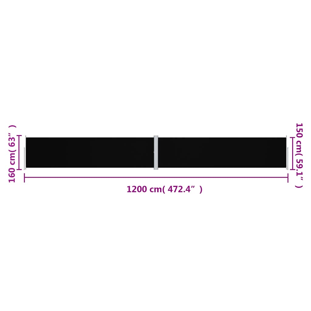 Uvlačiva bočna tenda crna 160 x 1200 cm