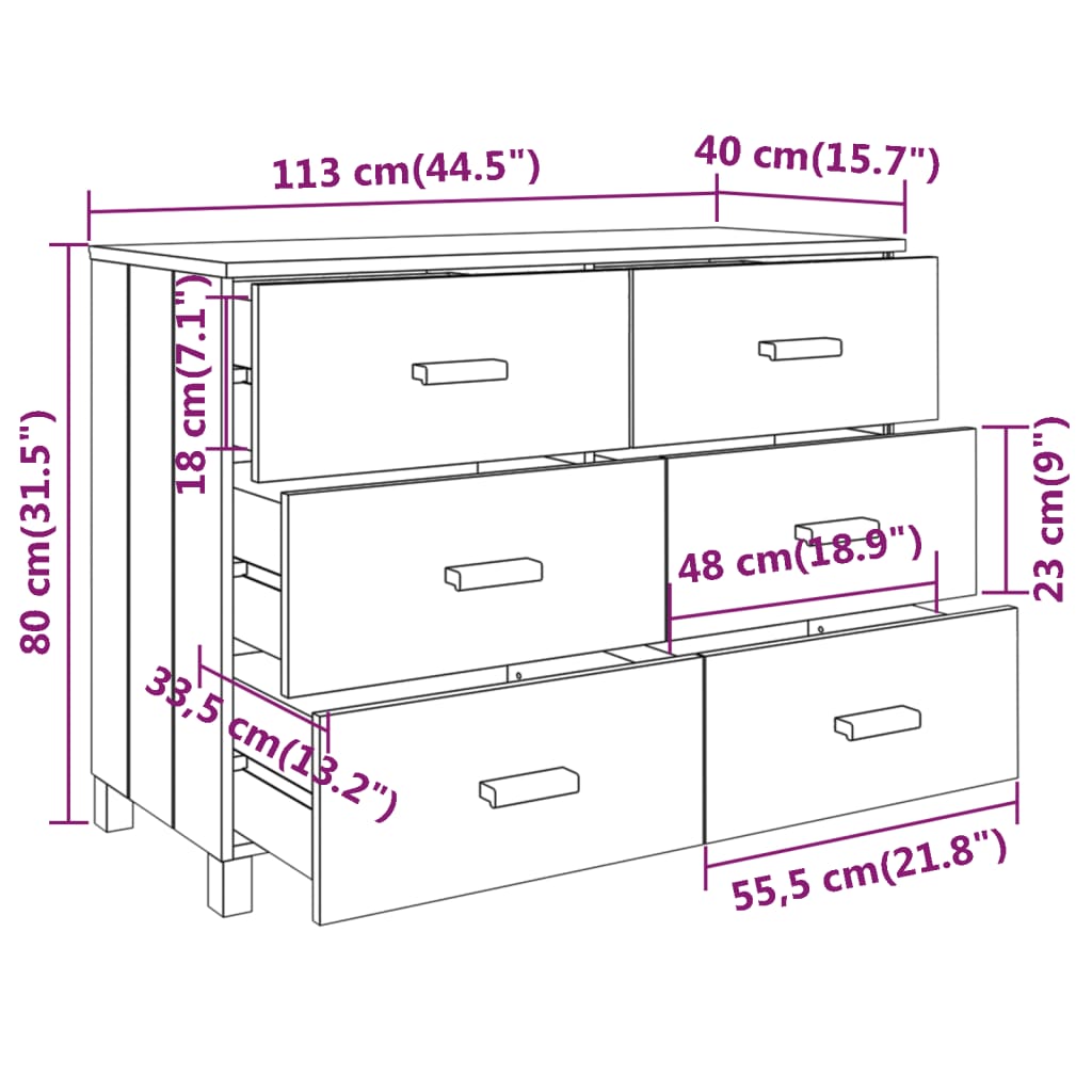 Komoda HAMAR bijela 113 x 40 x 80 cm od masivne borovine