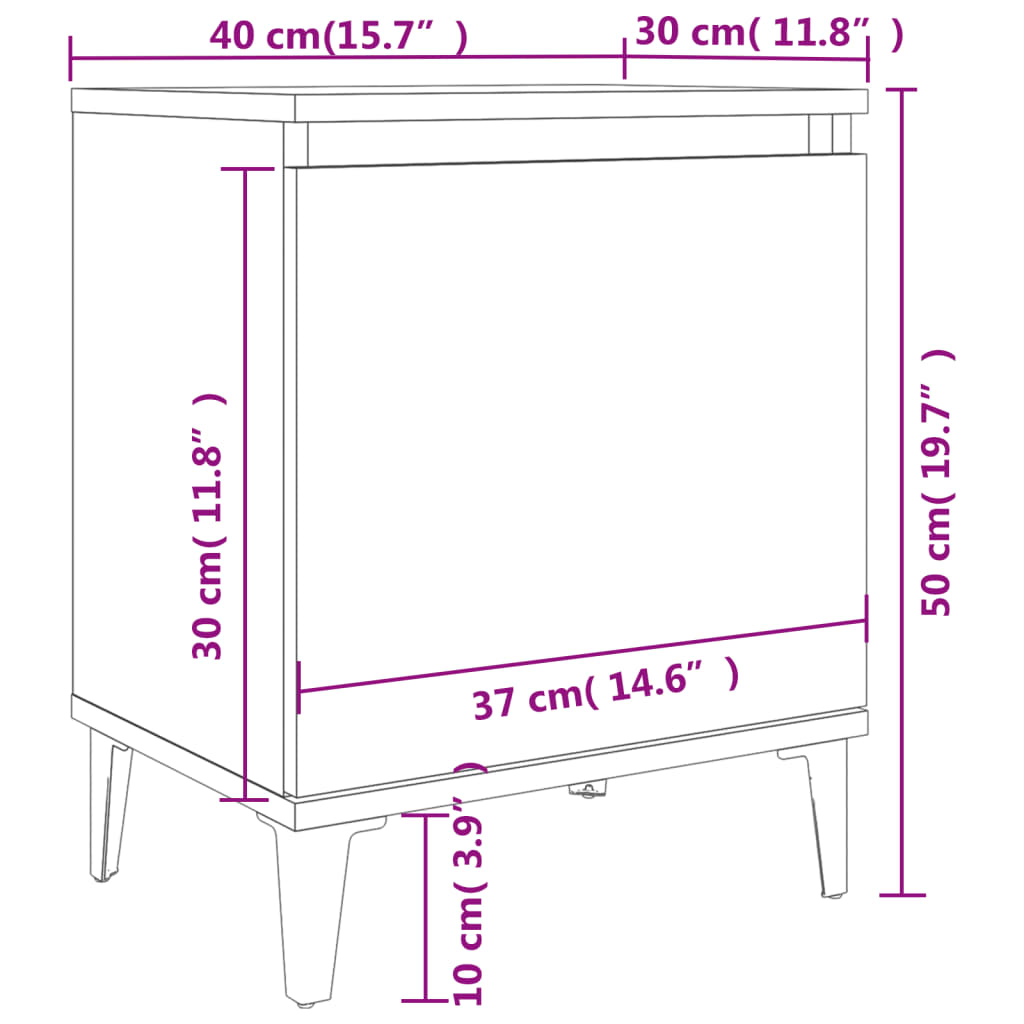 Noćni ormarić s metalnim nogama boja smeđeg hrasta 40x30x50 cm
