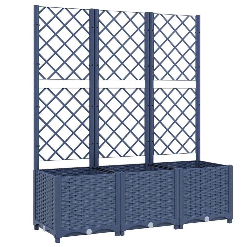 Vrtna sadilica s rešetkom plava siva 120 x 40 x 136 cm PP