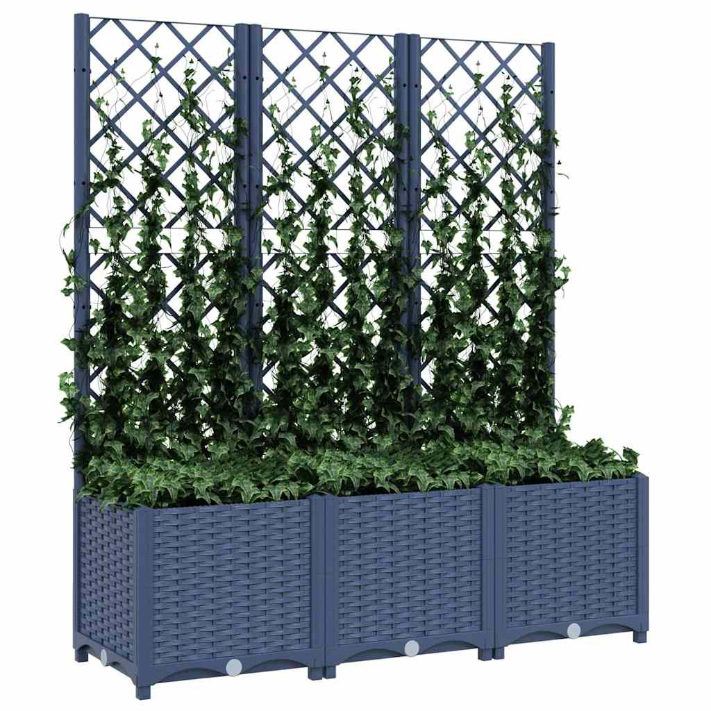 Vrtna sadilica s rešetkom plava siva 120 x 40 x 136 cm PP