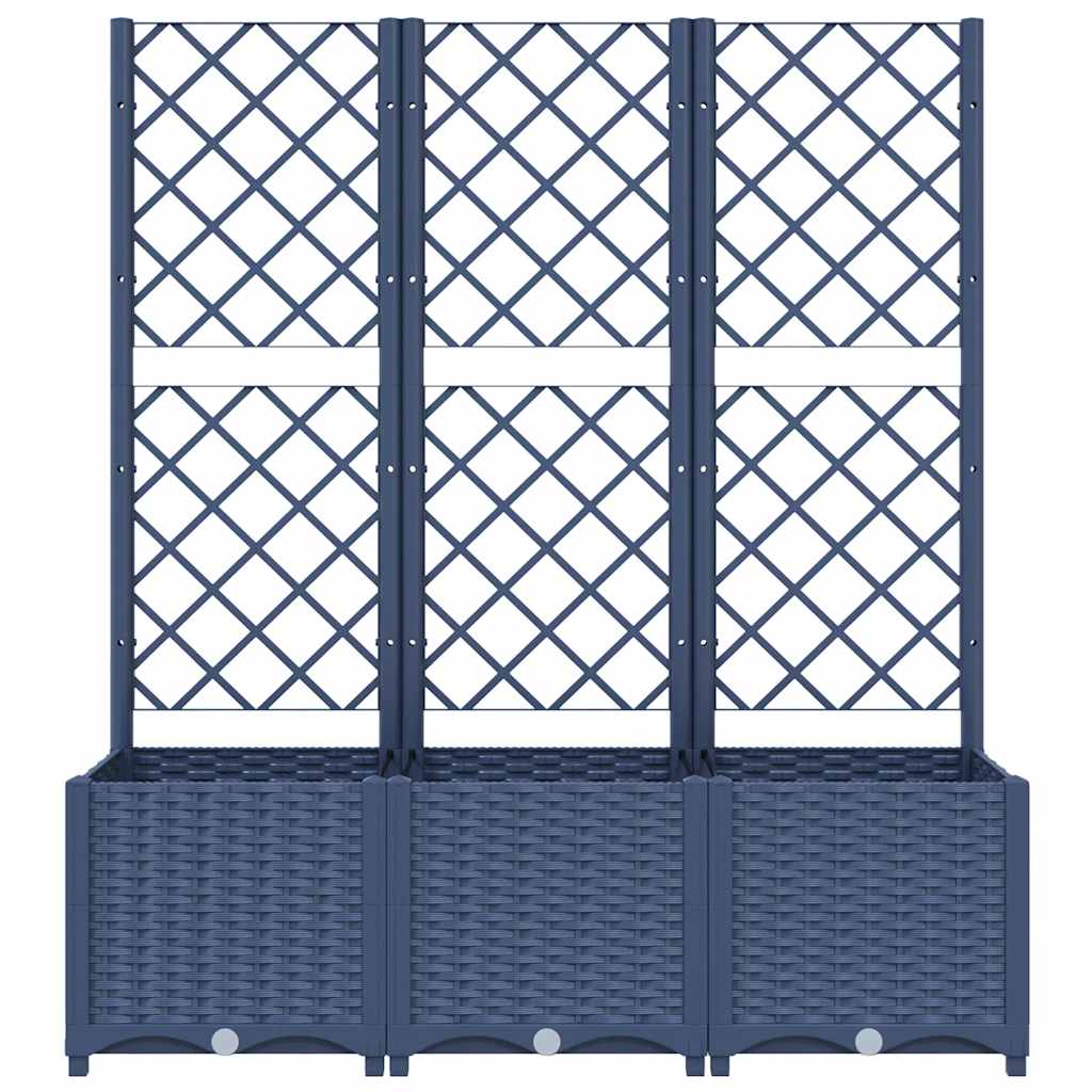 Vrtna sadilica s rešetkom plava siva 120 x 40 x 136 cm PP