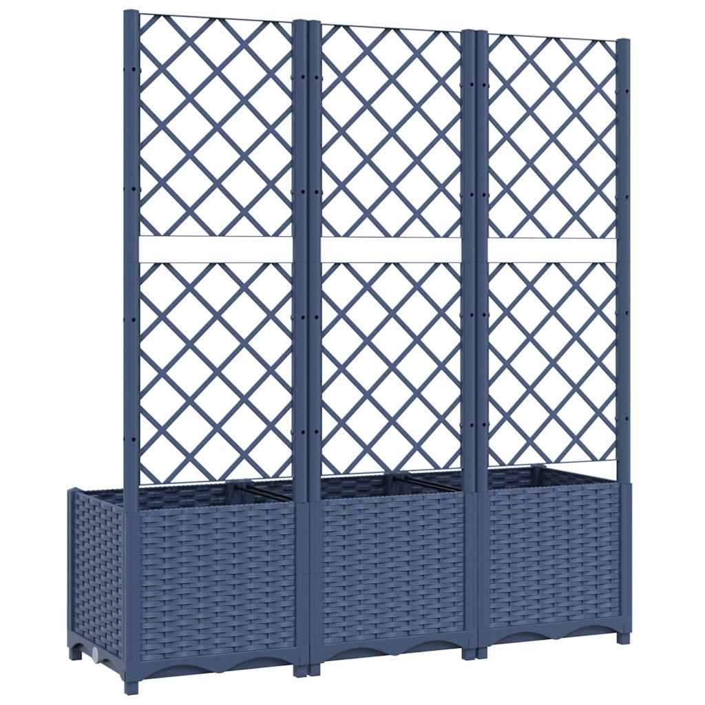 Vrtna sadilica s rešetkom plava siva 120 x 40 x 136 cm PP