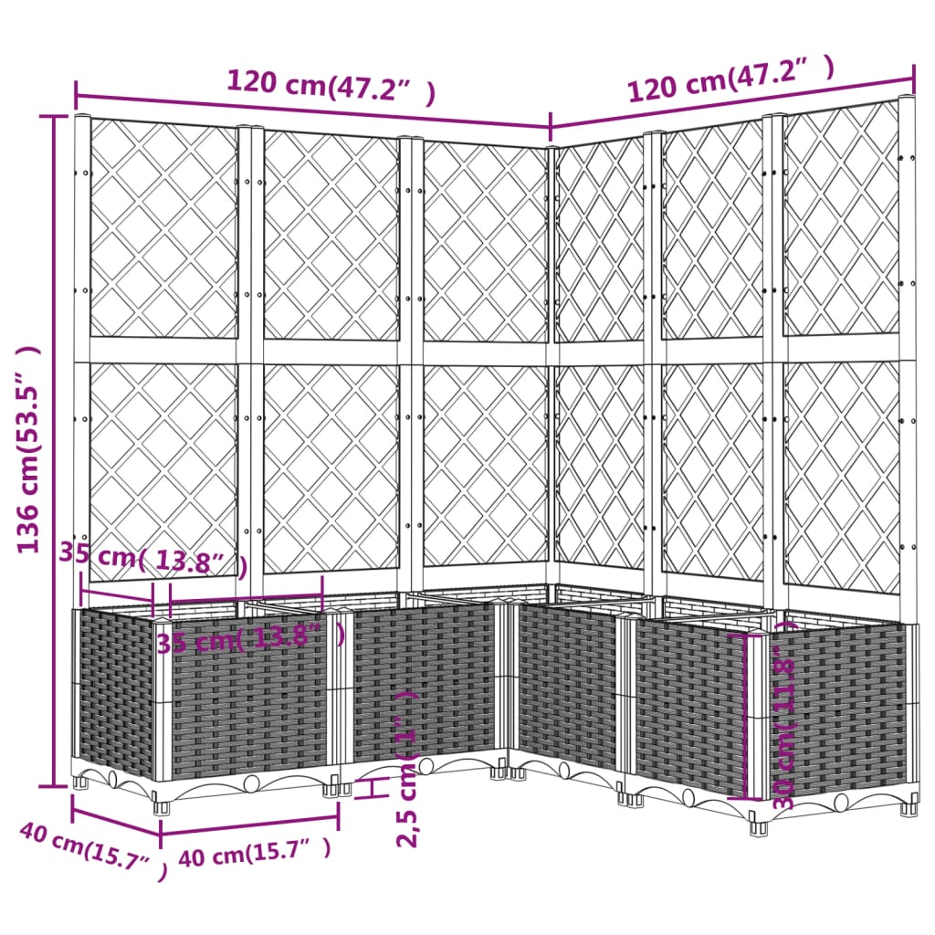 Vrtna sadilica s rešetkom smeđa 120 x 120 x 136 cm PP