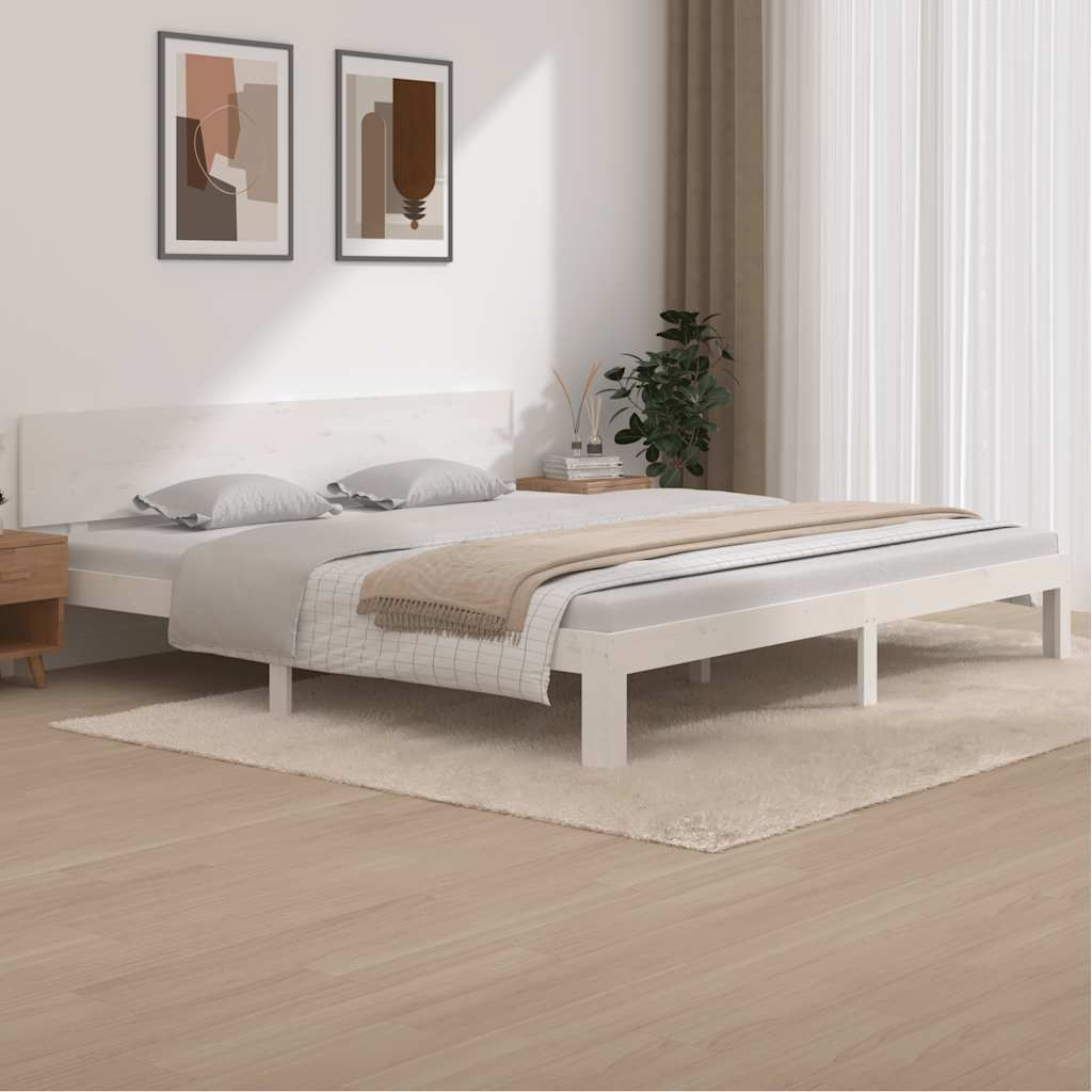 Okvir za krevet od masivne borovine bijeli 200 x 200 cm