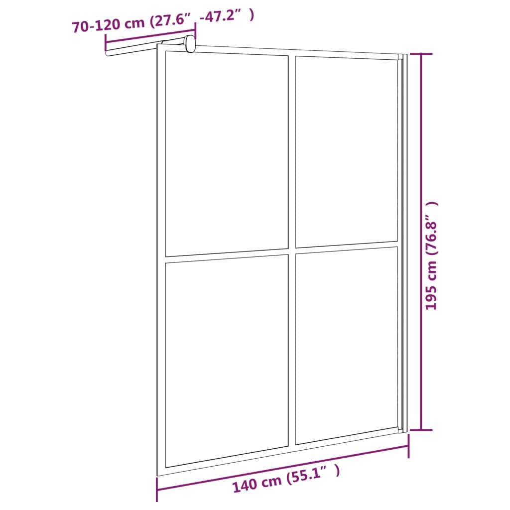 Pregrada za tuš 140 x 195 cm od tamnog kaljenog stakla