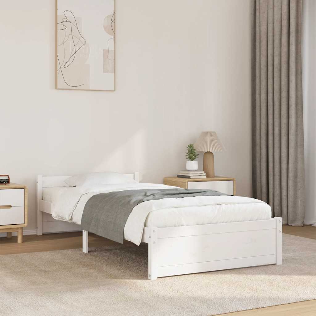 Okvir za krevet bijeli od masivnog drva 90 x 190 cm mali