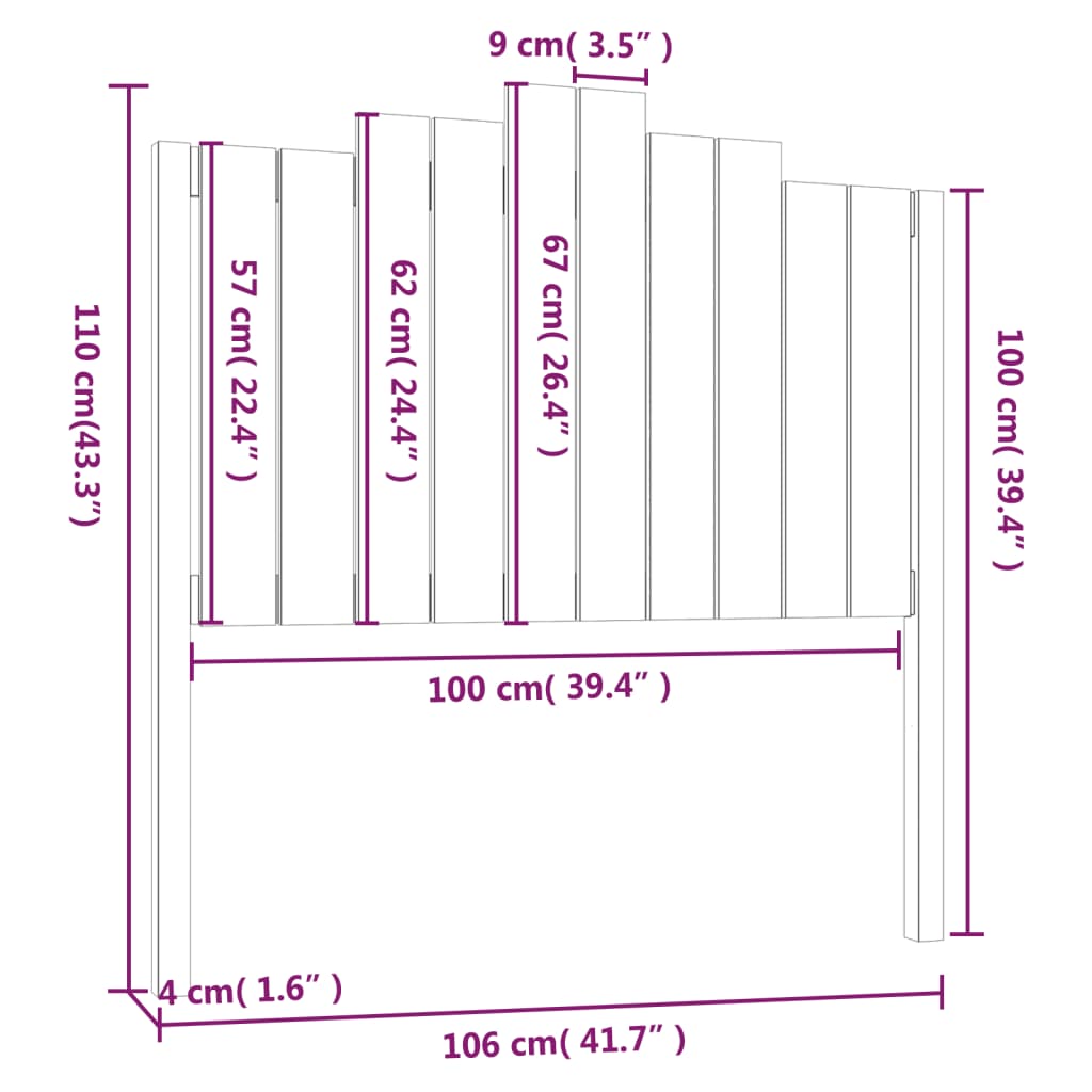 Uzglavlje za krevet sivo 106 x 4 x 110 cm od masivne borovine