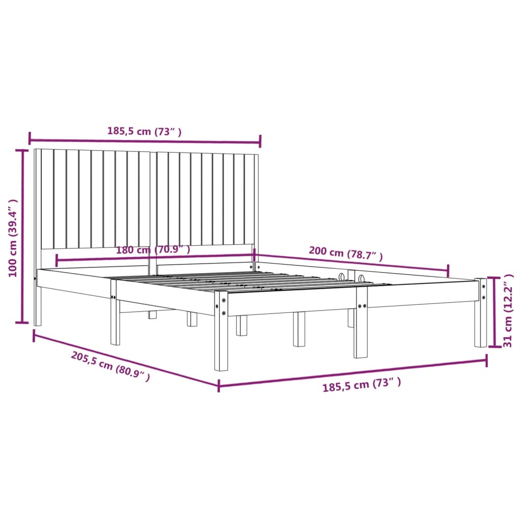 Okvir za krevet od masivnog drva 180 x 200 cm veliki bračni