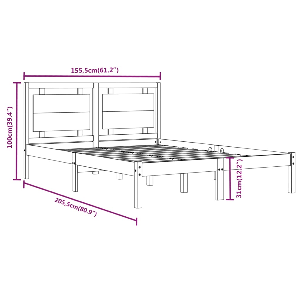 Okvir za krevet od masivnog drva 150 x 200 cm veliki bračni