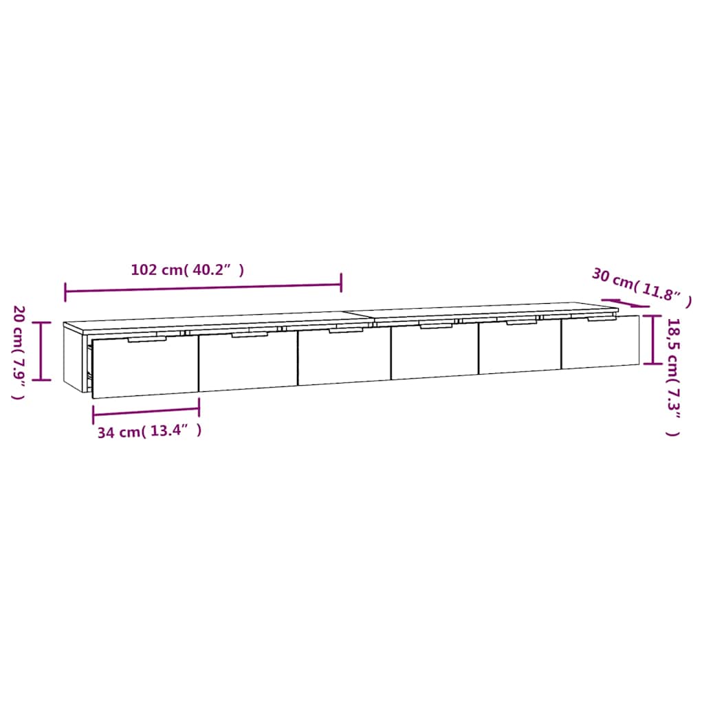 Zidni ormarići 2 kom boja hrasta 102x30x20 cm konstruirano drvo