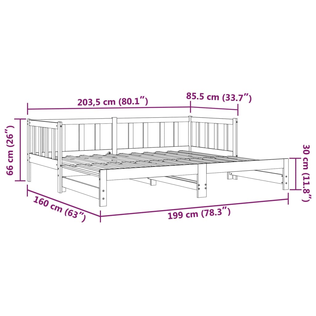 Dnevni ležaj na izvlačenje 2x (80 x 200) cm od masivne borovine