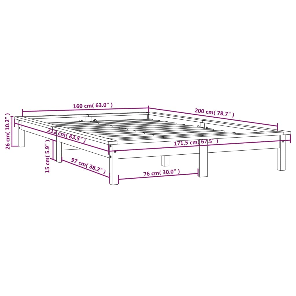 Okvir za krevet bijeli 160x200 cm od masivne borovine