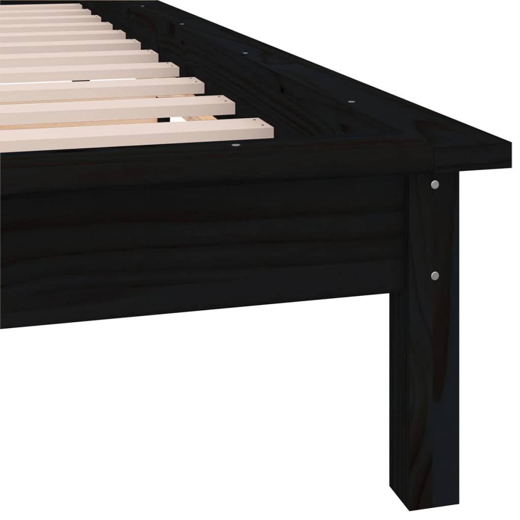 LED okvir za krevet crni 90 x 200 cm od masivne borovine
