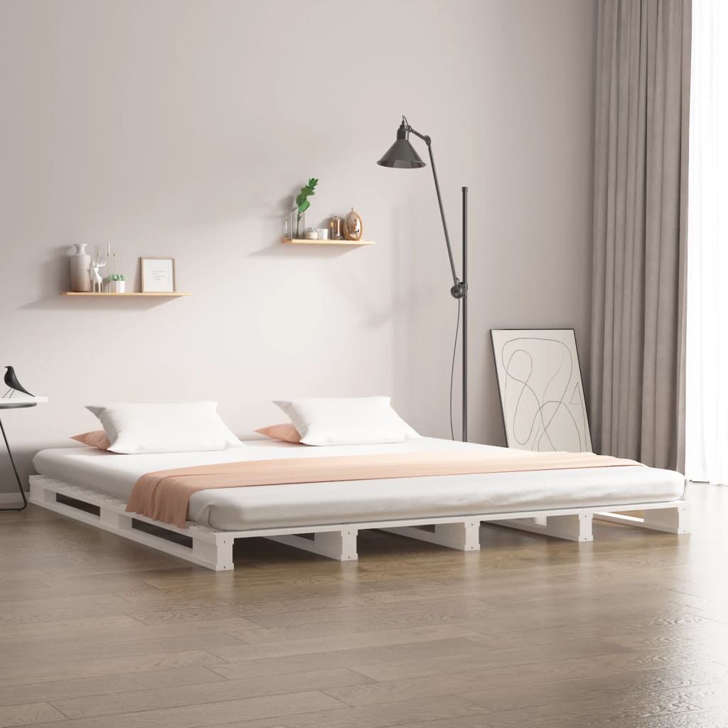 Krevet od paleta bijeli 140 x 200 cm od masivne borovine