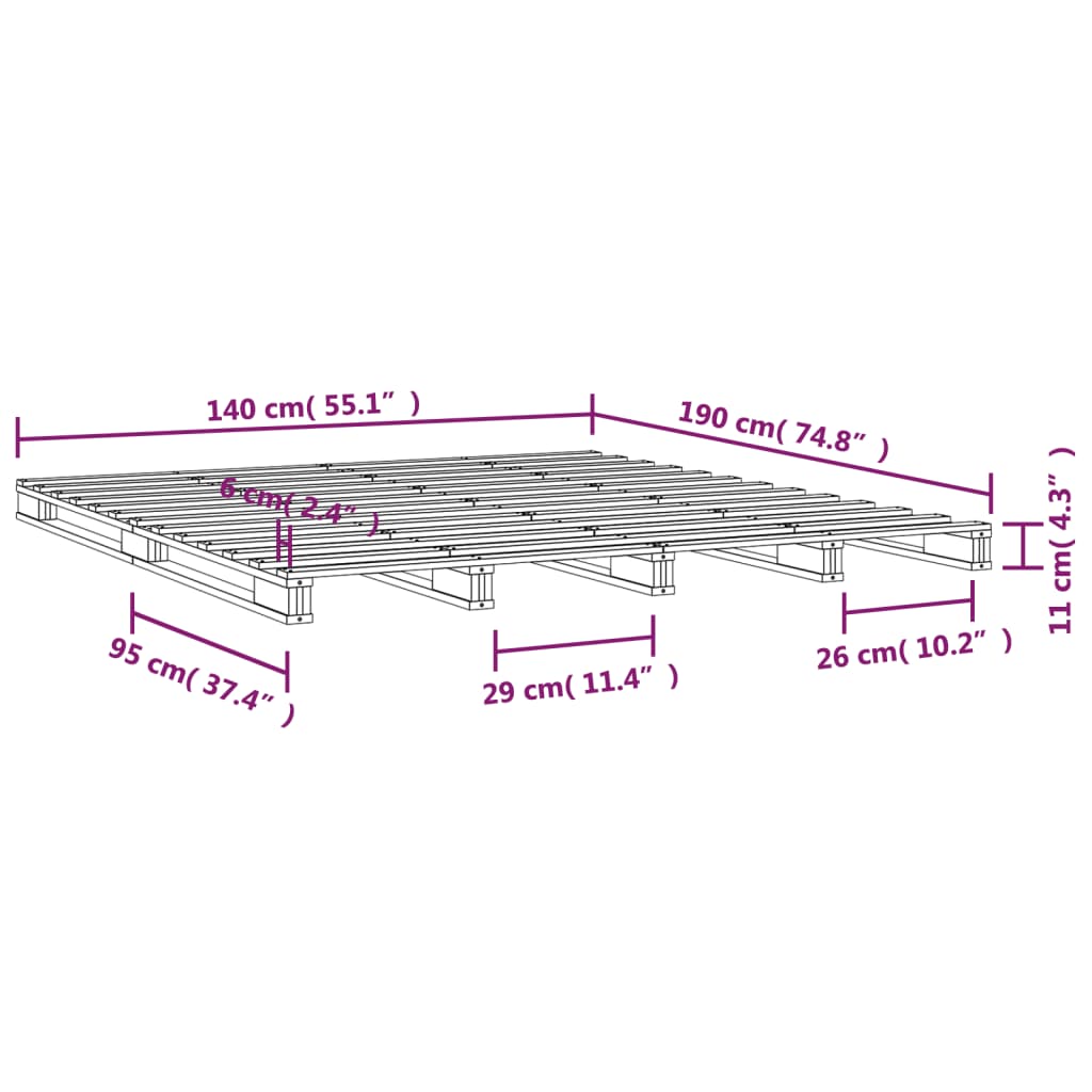 Krevet od paleta 140 x 190 cm od masivne borovine