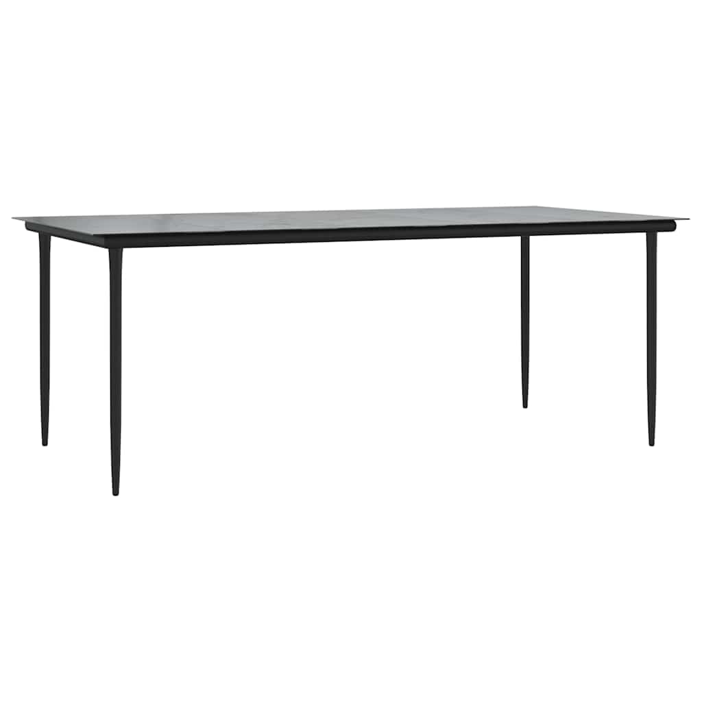 Vrtni blagovaonski stol crni 200x100x74 cm čelik i kaljeno staklo