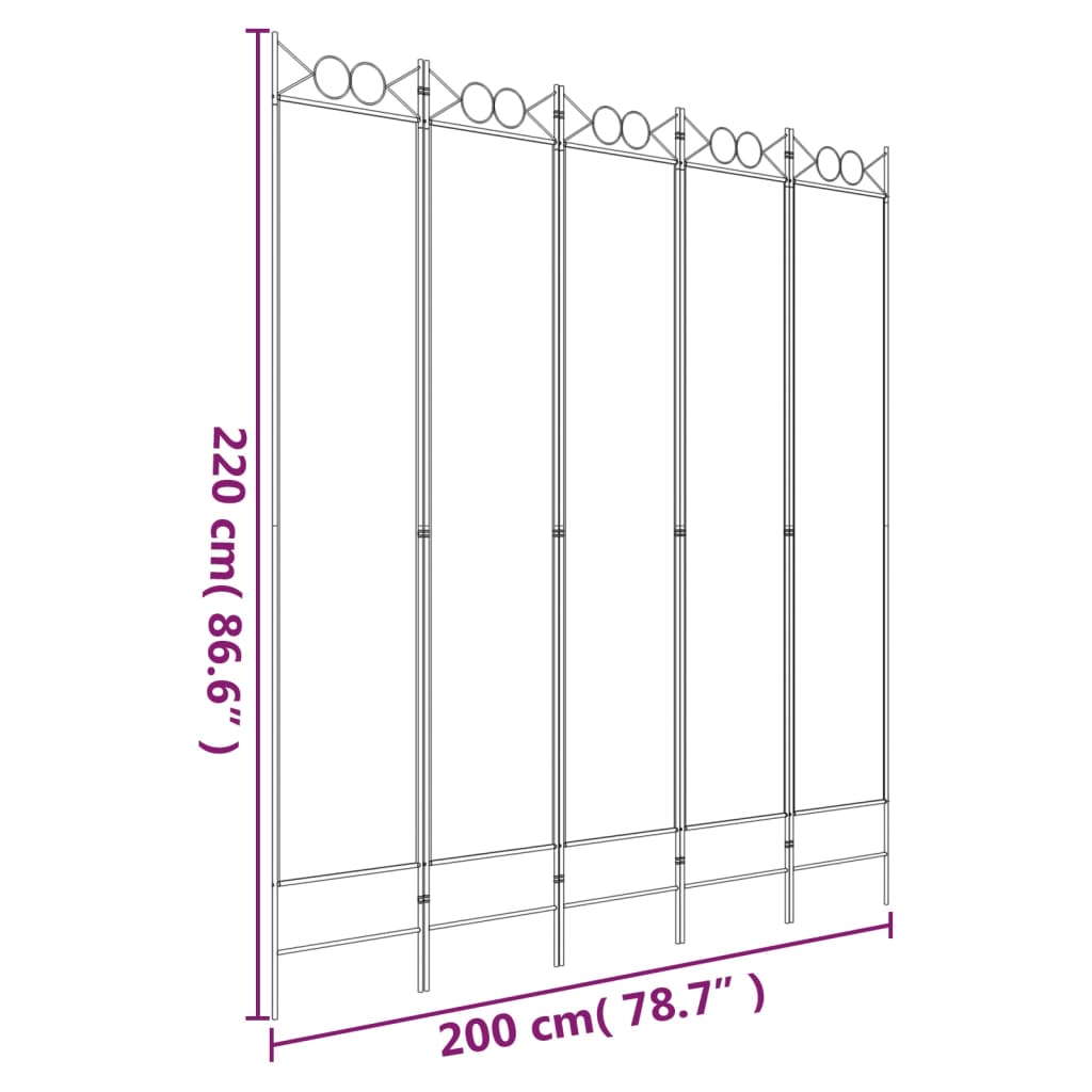 Sobna pregrada s 5 panela smeđa 200x220 cm od tkanine