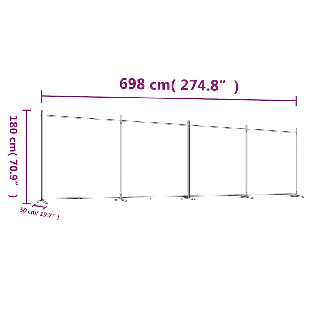 Sobna pregrada s 4 panela crna 698 x 180 cm od tkanine