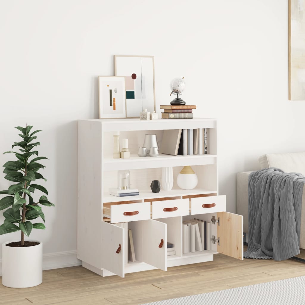 Visoka komoda bijela 100 x 40 x 108,5 cm od masivne borovine