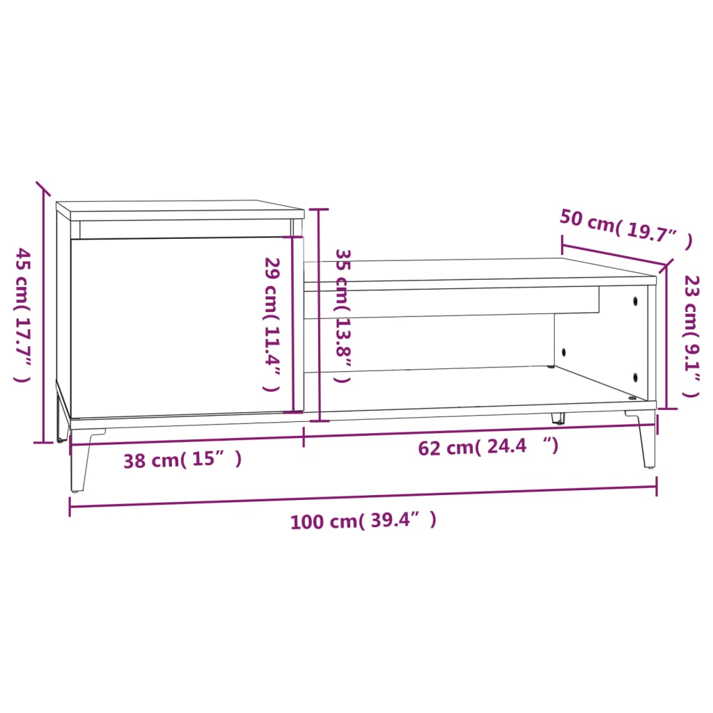 Stolić za kavu bijeli 100 x 50 x 45 cm od konstruiranog drva