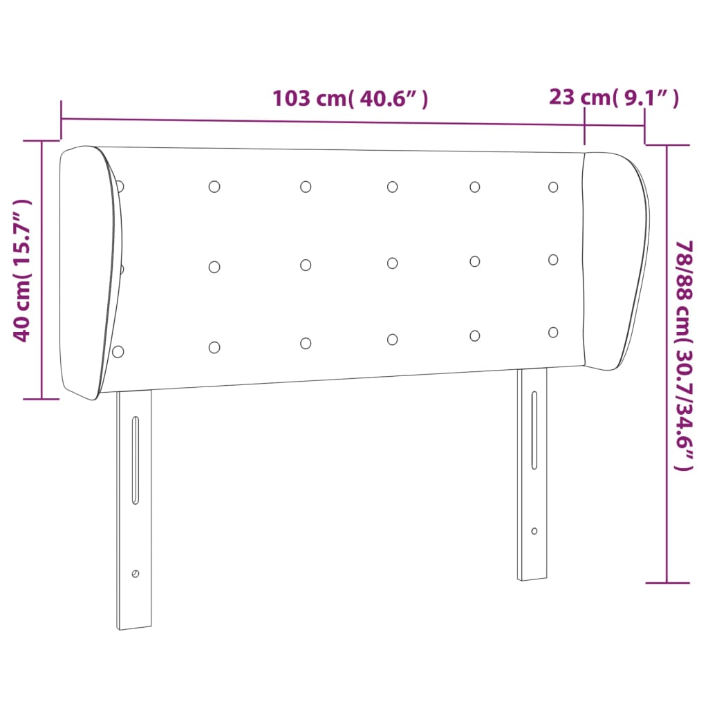 Uzglavlje s ušima crno 103x23x78/88 cm od tkanine