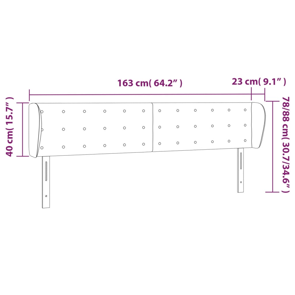 Uzglavlje s ušima crno 163x23x78/88 cm baršunasto