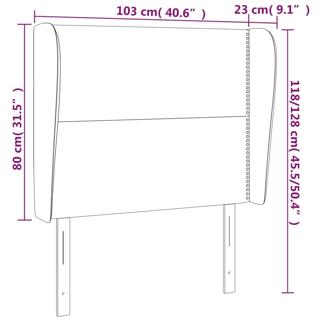 Uzglavlje s ušima tamnosivo 103x23x118/128 cm baršunasto