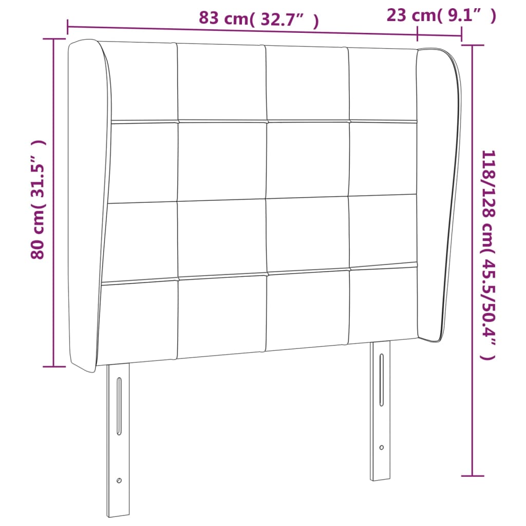 Uzglavlje s ušima crno 83 x 23 x 118/128 cm od tkanine
