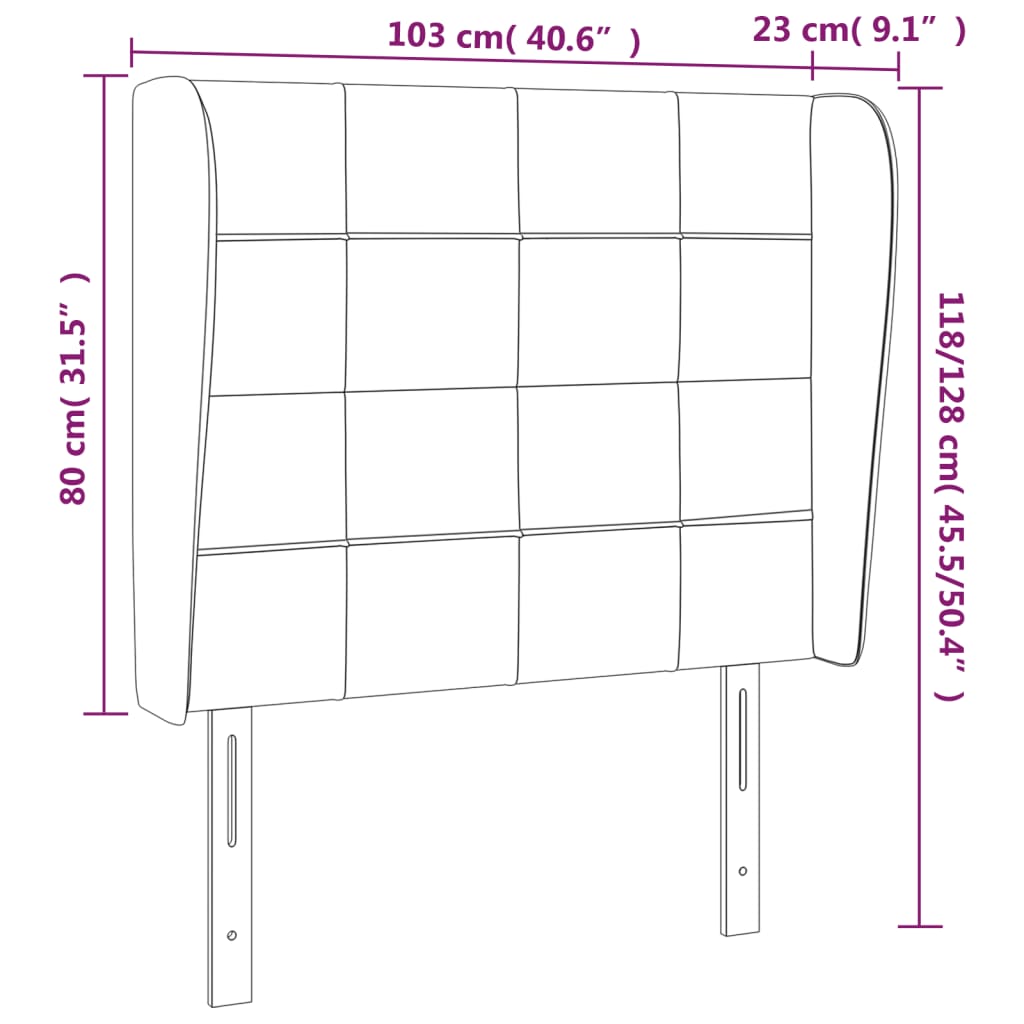 Uzglavlje s ušima crno 103x23x118/128 cm od tkanine