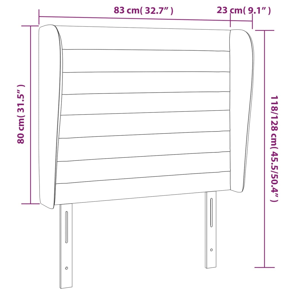 Uzglavlje s ušima crno 83 x 23 x 118/128 cm od tkanine
