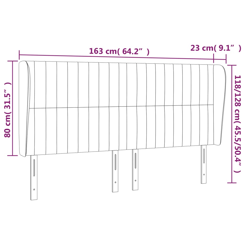 Uzglavlje s ušima crno 163x23x118/128 cm od tkanine