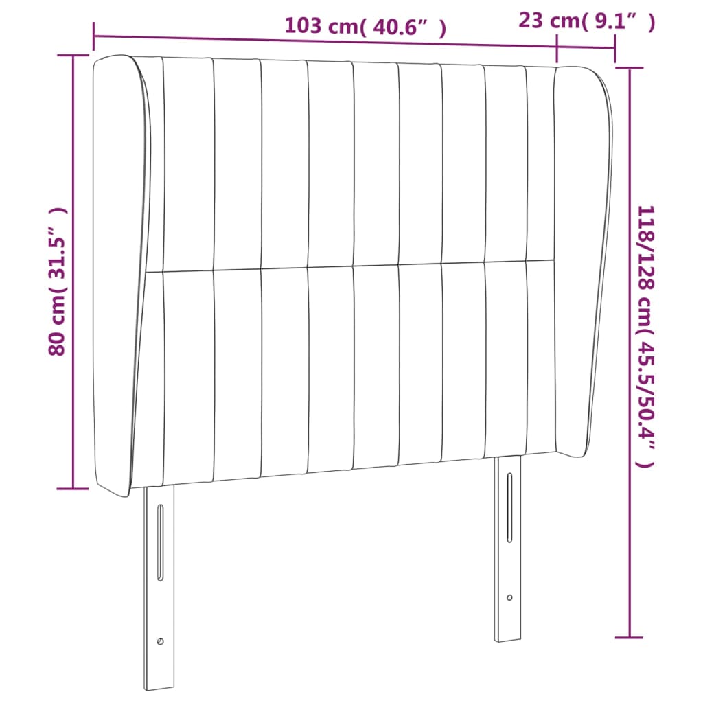 Uzglavlje s ušima tamnosivo 103x23x118/128 cm baršunasto