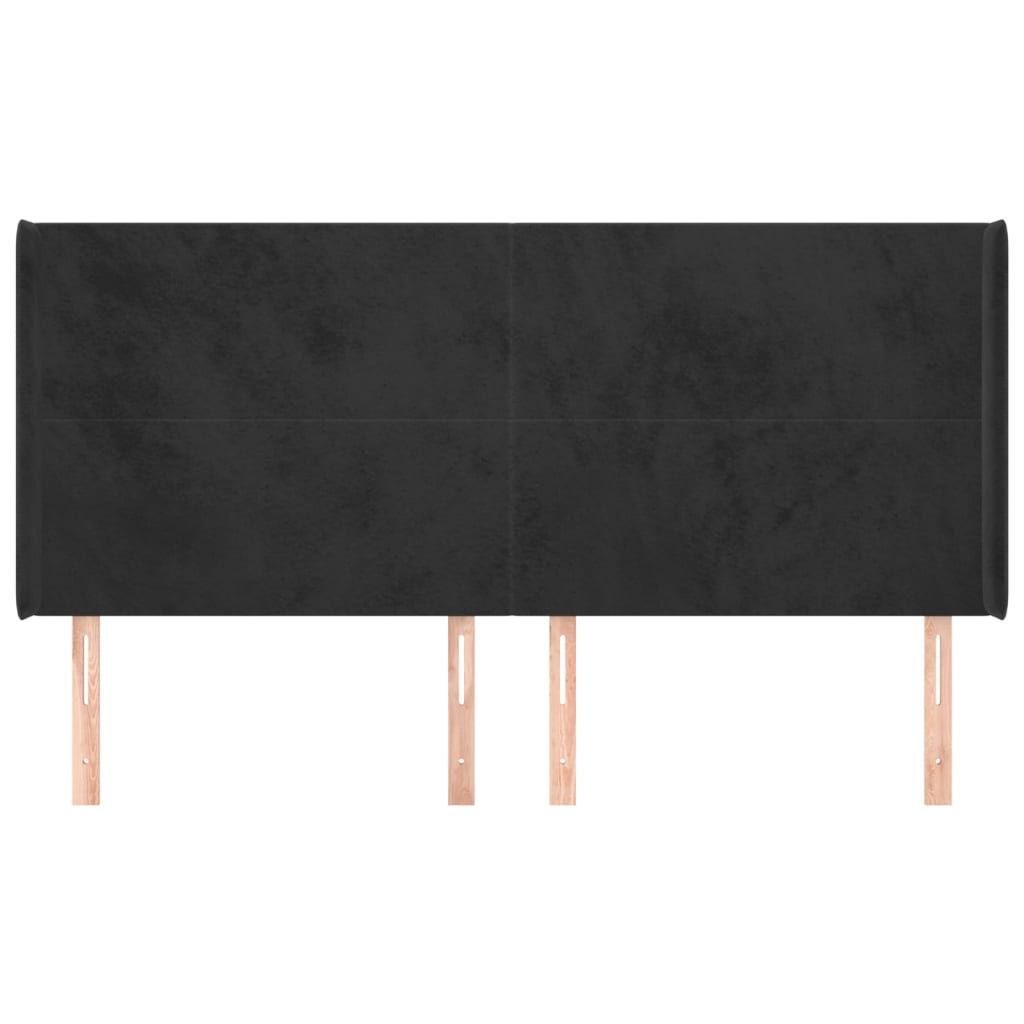 Uzglavlje s ušima crno 203x16x118/128 cm baršunasto