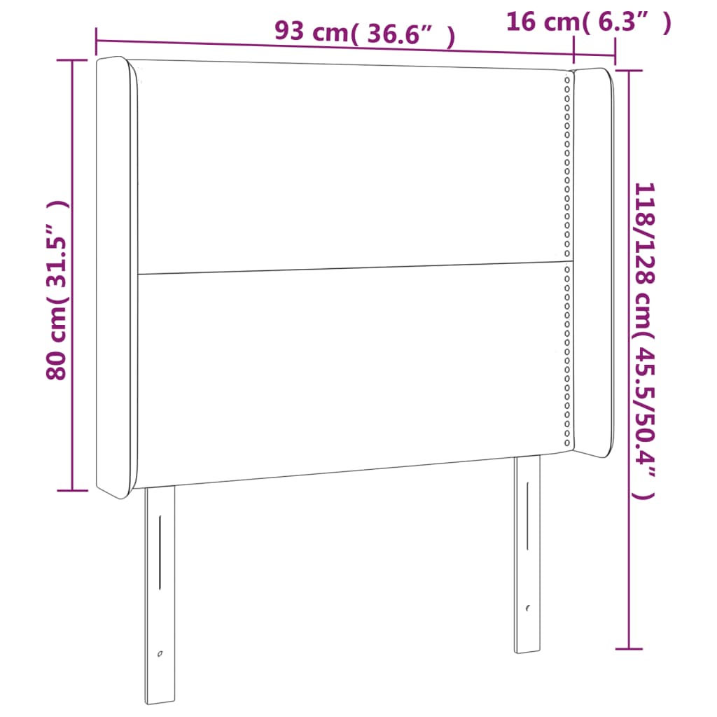 Uzglavlje s ušima crno 93x16x118/128 cm od tkanine