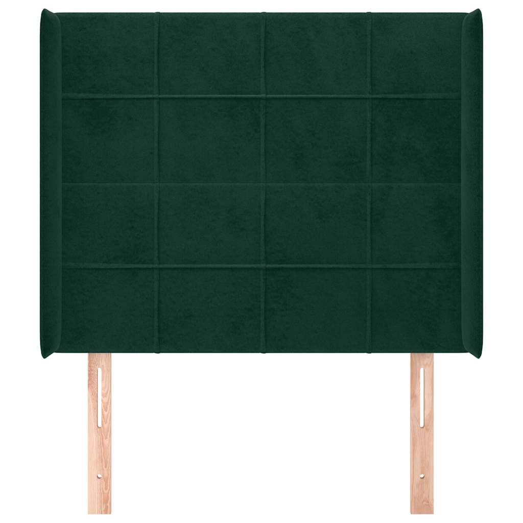 Uzglavlje s ušima tamnozeleno 103x16x118/128 cm baršunasto