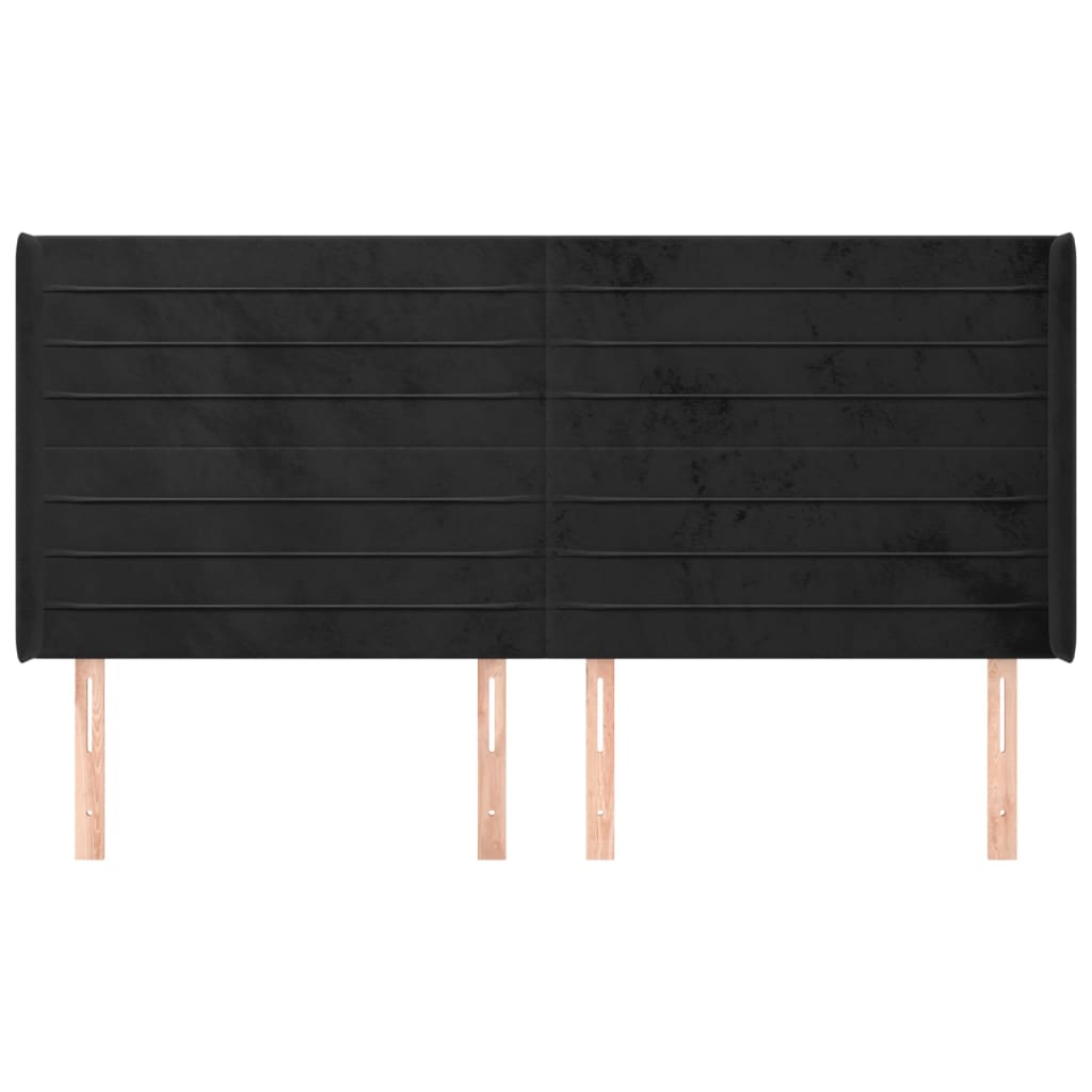 Uzglavlje s ušima crno 163x16x118/128 cm baršunasto
