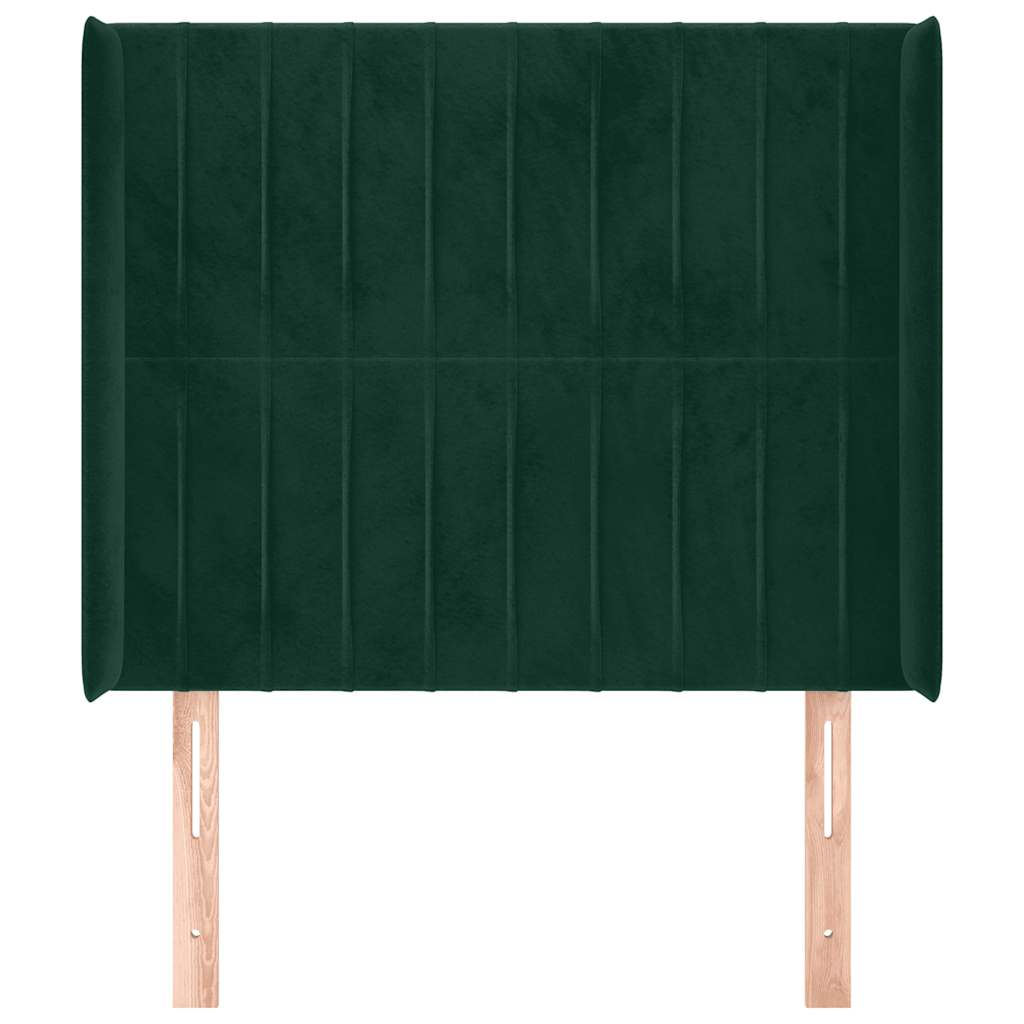 Uzglavlje s ušima tamnozeleno 103x16x118/128 cm baršunasto