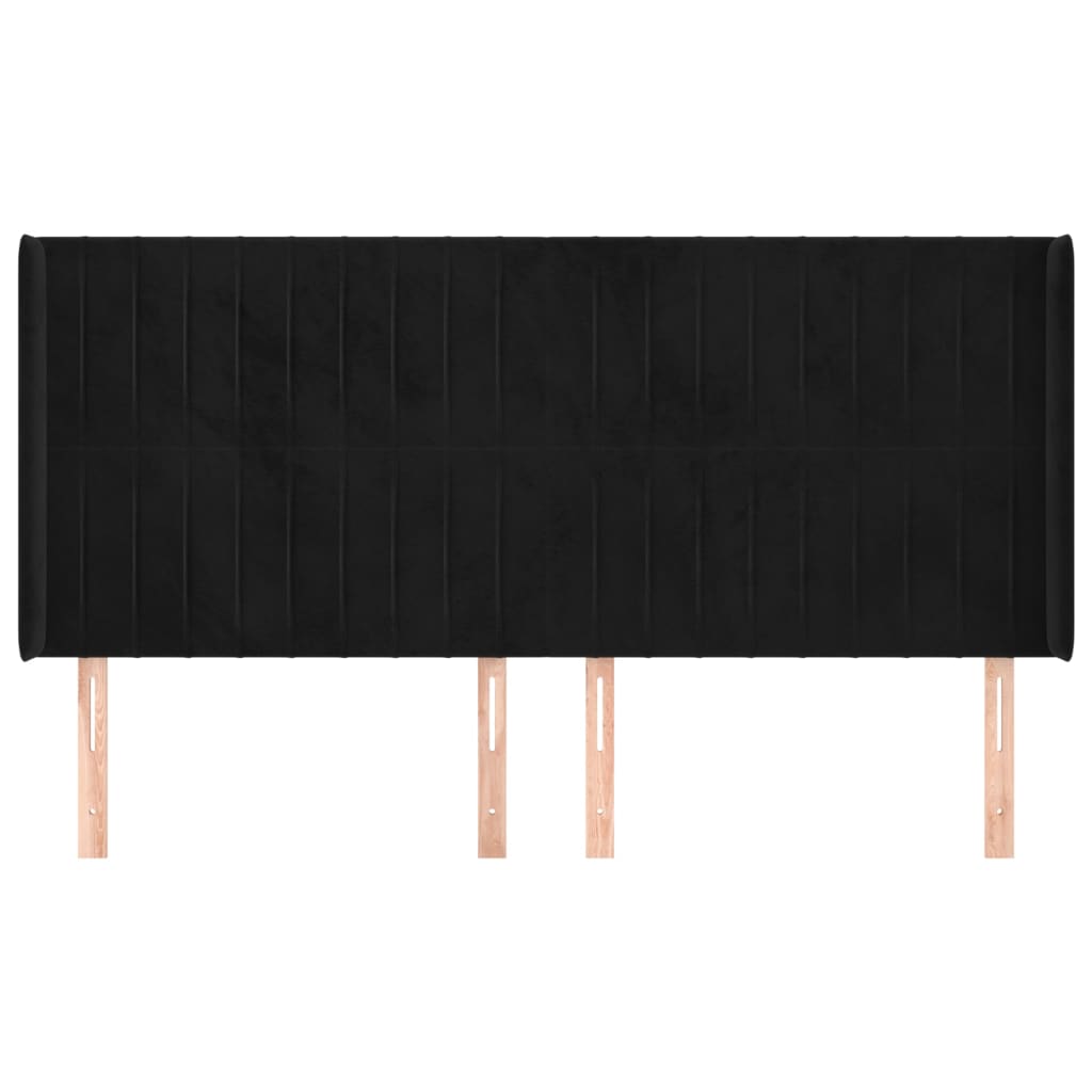 Uzglavlje s ušima crno 203x16x118/128 cm baršunasto