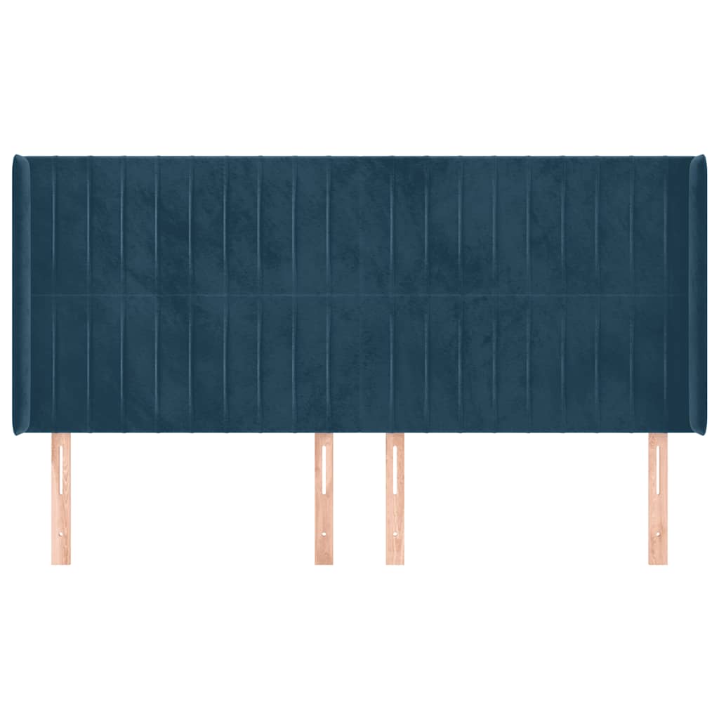Uzglavlje s ušima tamnoplavo 203x16x118/128 cm baršunasto