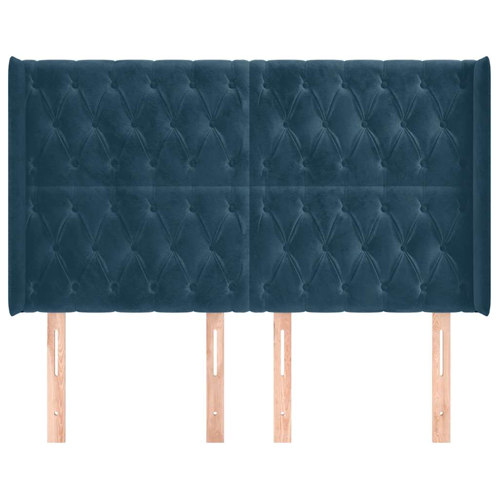 Uzglavlje s ušima tamnoplavo 147x16x118/128 cm baršunasto