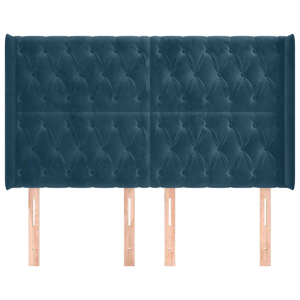 Uzglavlje s ušima tamnoplavo 163x16x118/128 cm baršunasto