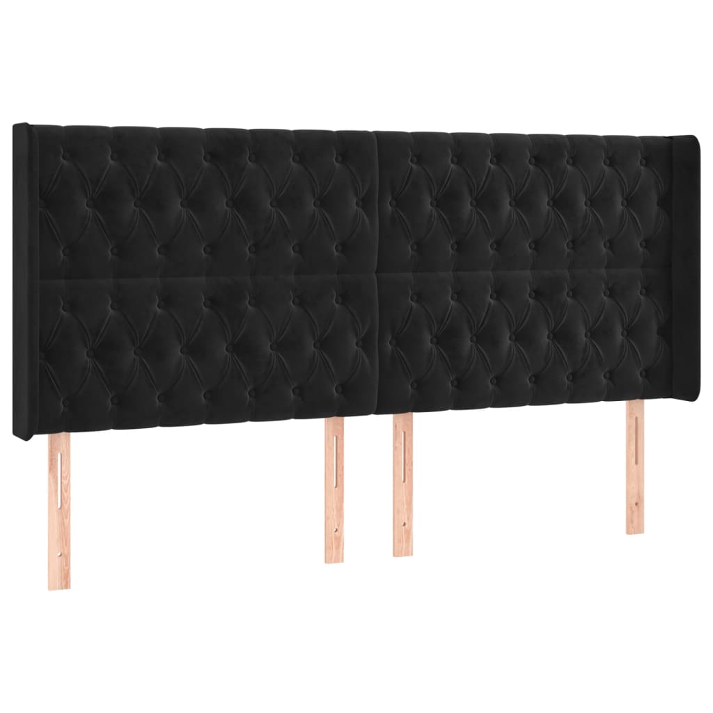 Uzglavlje s ušima crno 203x16x118/128 cm baršunasto