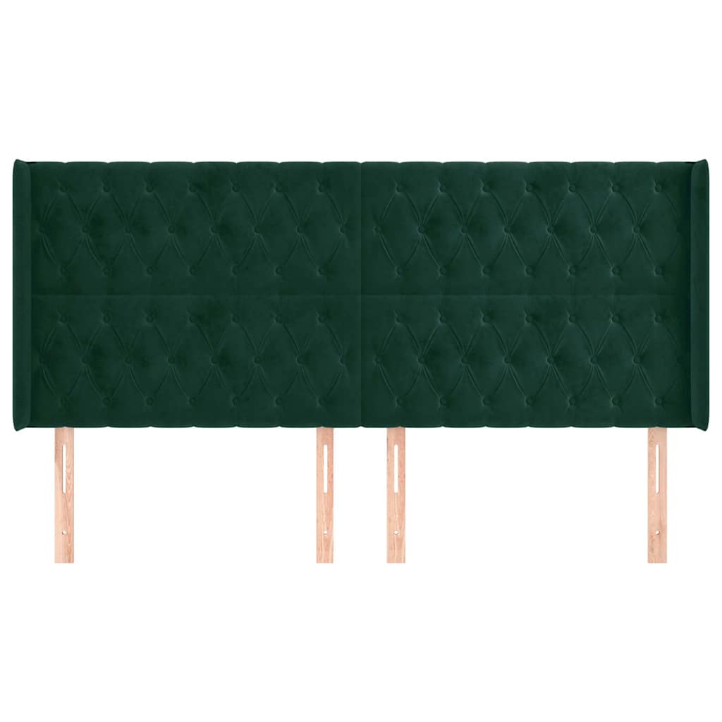 Uzglavlje s ušima tamnozeleno 203x16x118/128 cm baršunasto